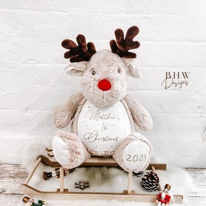 Personalised First Christmas Gold 2025 Reindeer Large Teddy