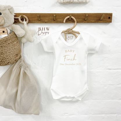 Personalised Baby Due Date Surname Bodysuit