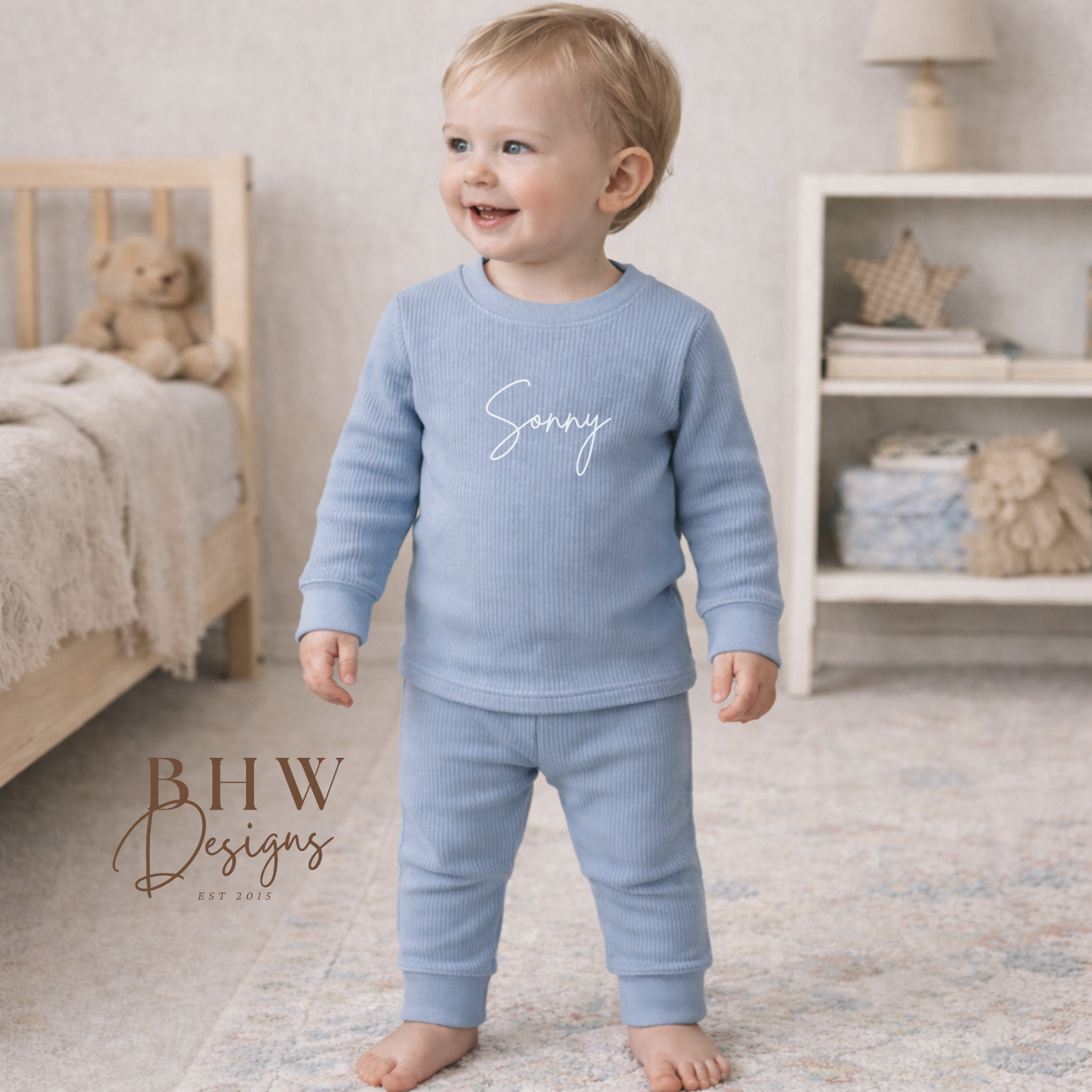 Personalised Ribbed Loungewear Set - Dusky Blue