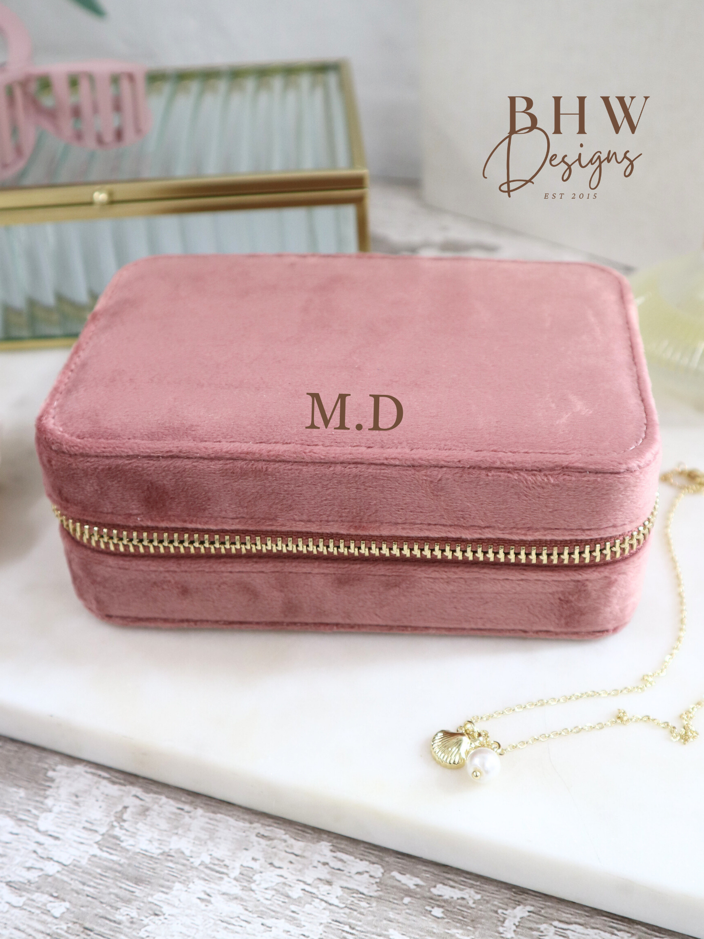 Personalised Velvet Jewellery Case - Rose Quartz