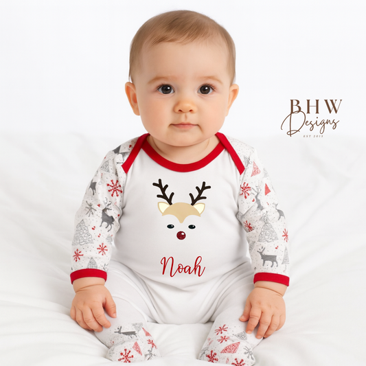 Personalised Baby Boy Reindeer Bodysuit
