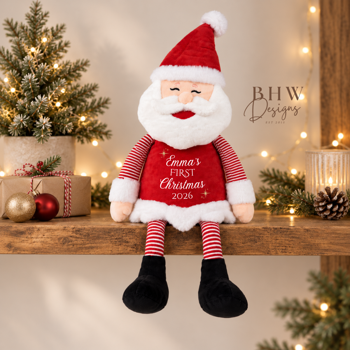 Personalised First Christmas Santa Soft Toy