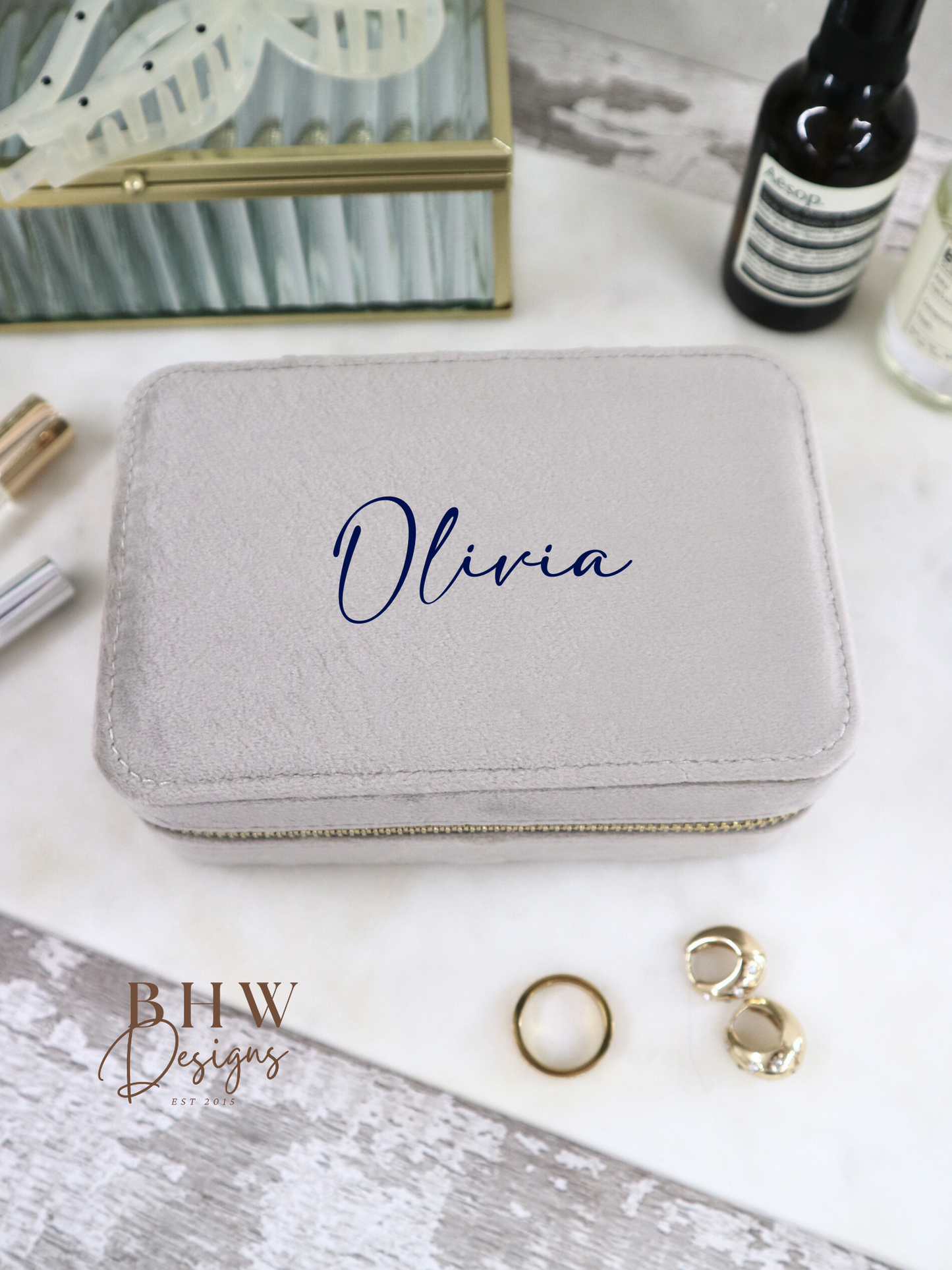 Personalised Velvet Jewellery Case - Moonstone