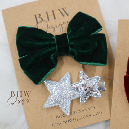 Velvet Bow & Star Clip Set
