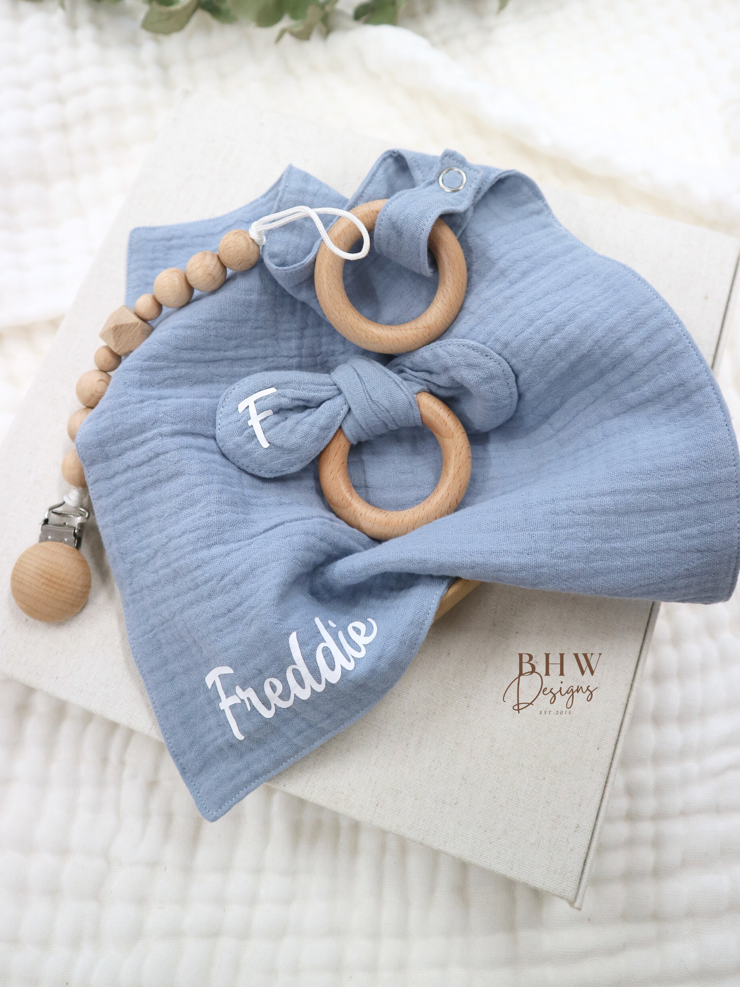 3 Piece Personalised Baby Set - Powder Blue