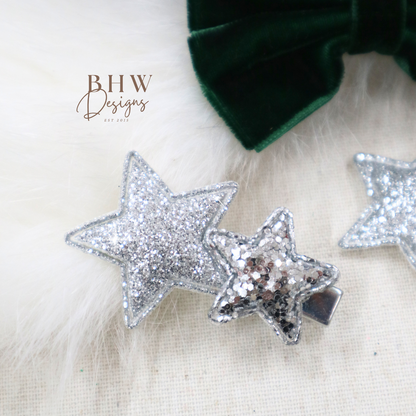 Velvet Bow & Star Clip Set