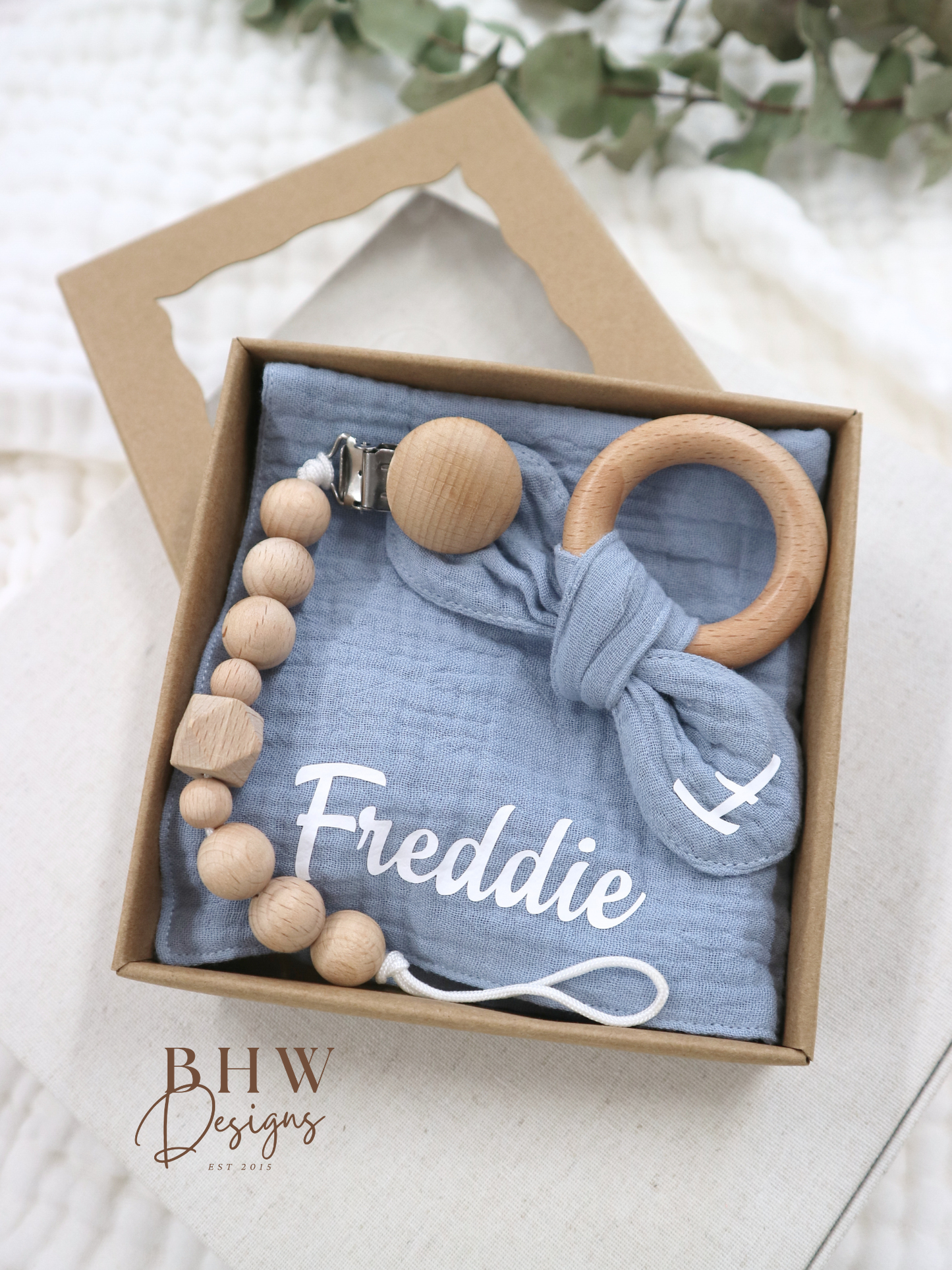 3 Piece Personalised Baby Set - Powder Blue