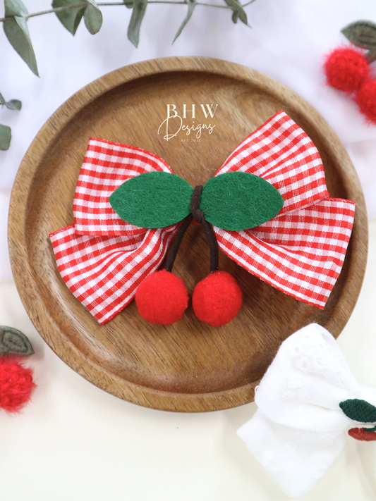 Cherry Gingham Hair Bow
