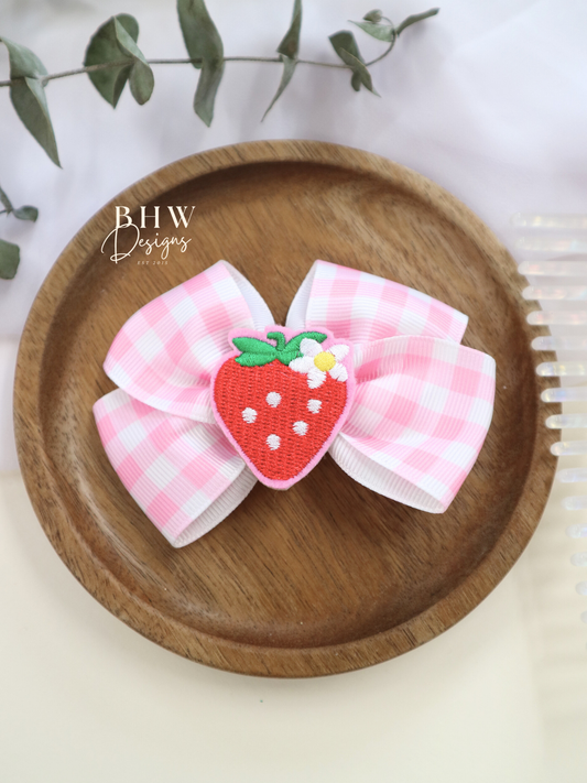 Strawberry Gingham Hair Bow