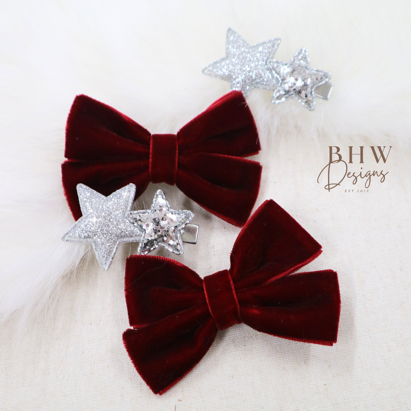 Velvet Bow & Star Clip Set