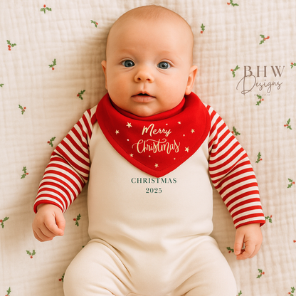 Merry Christmas Red Star Bandana Bib