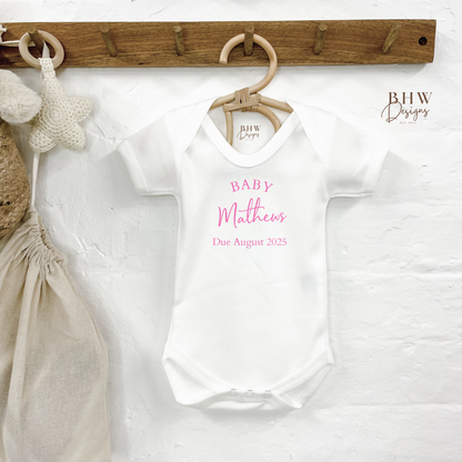 Personalised Baby Due Date Surname Bodysuit