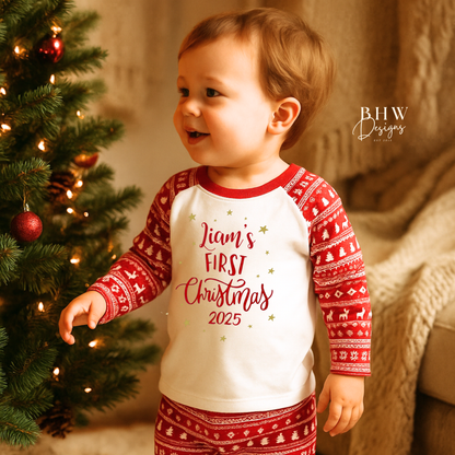 Personalised First Christmas red fair isle Pyjamas