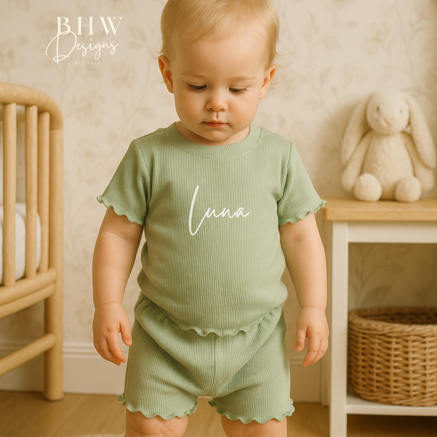 Girl's Ribbed T-shirt and Short Set - Sage Green