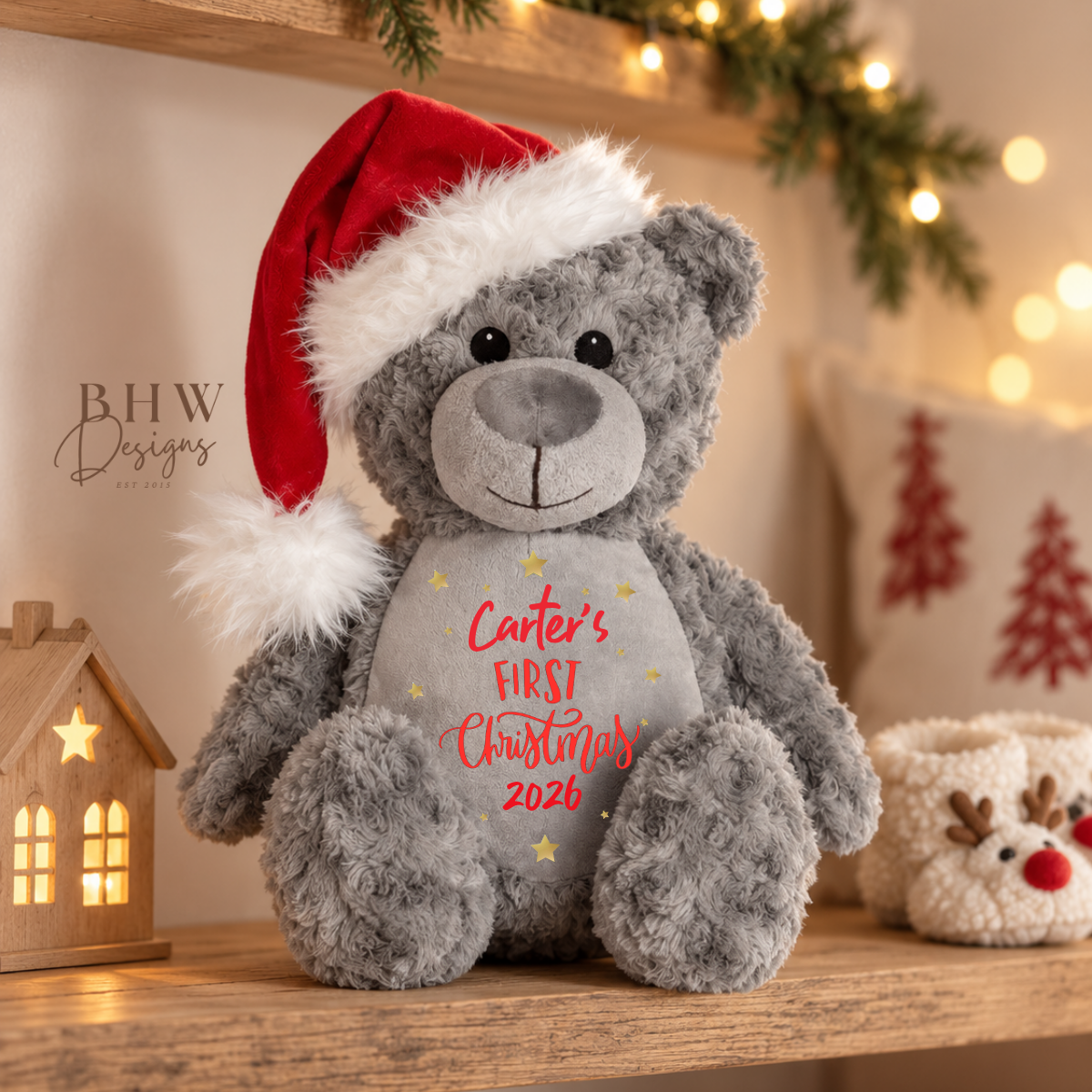 Personalised First Christmas Grey Teddy Bear