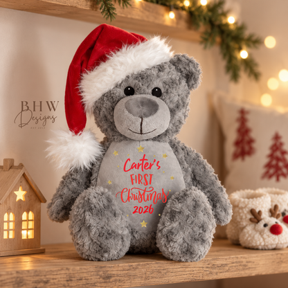 Personalised First Christmas Grey Teddy Bear