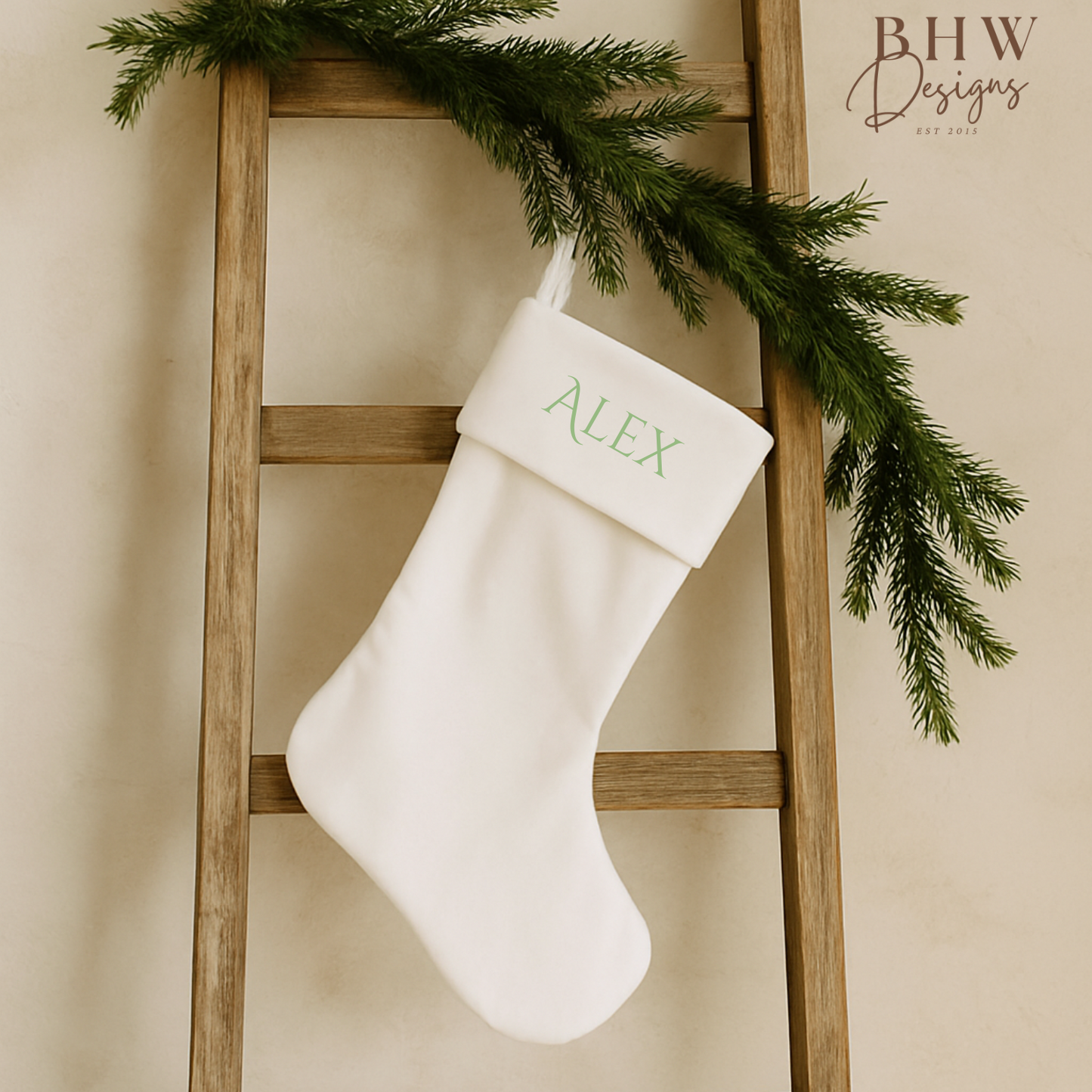 Personalised White Nordic Velvet Stocking