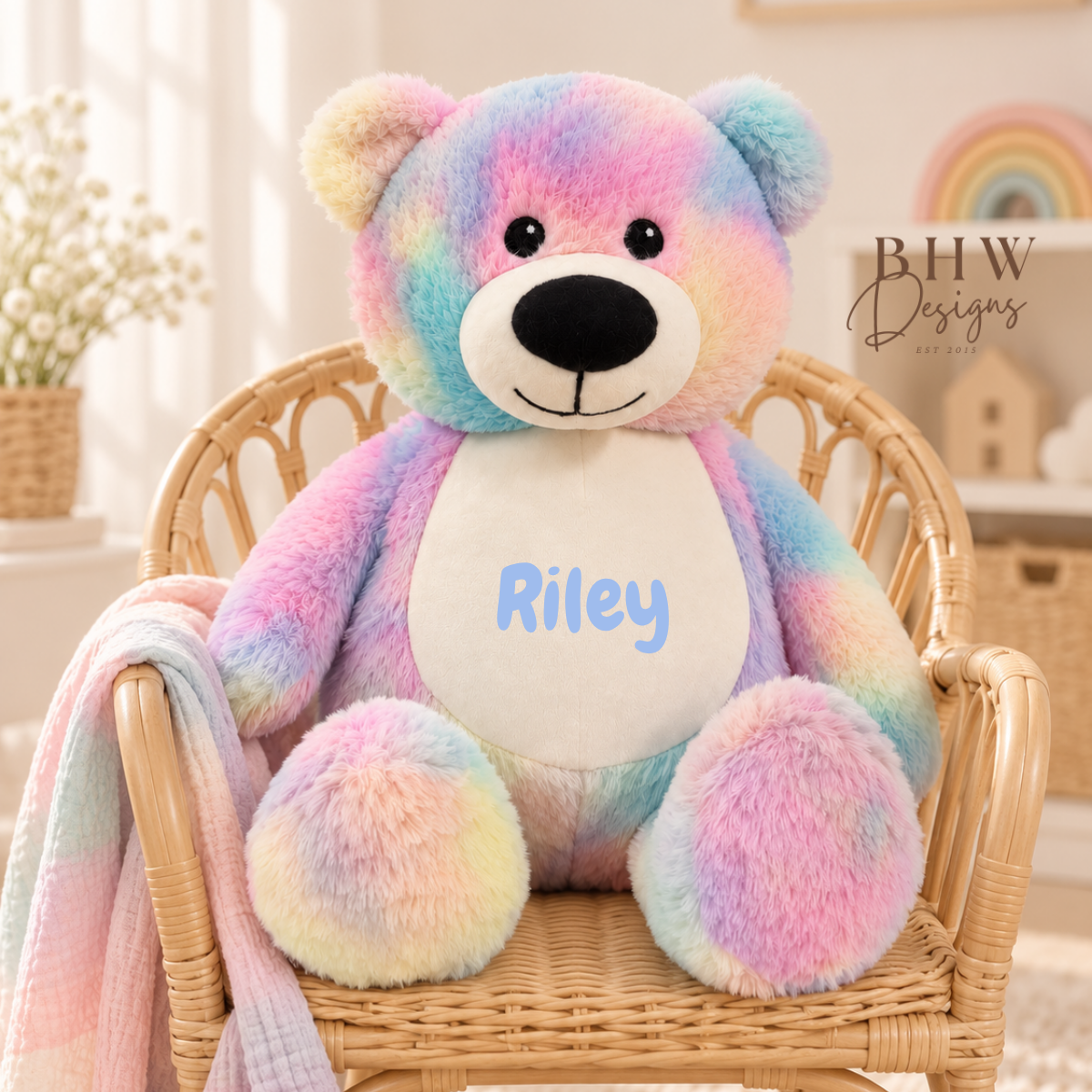 Personalised Pastel Rainbow Teddy Bear