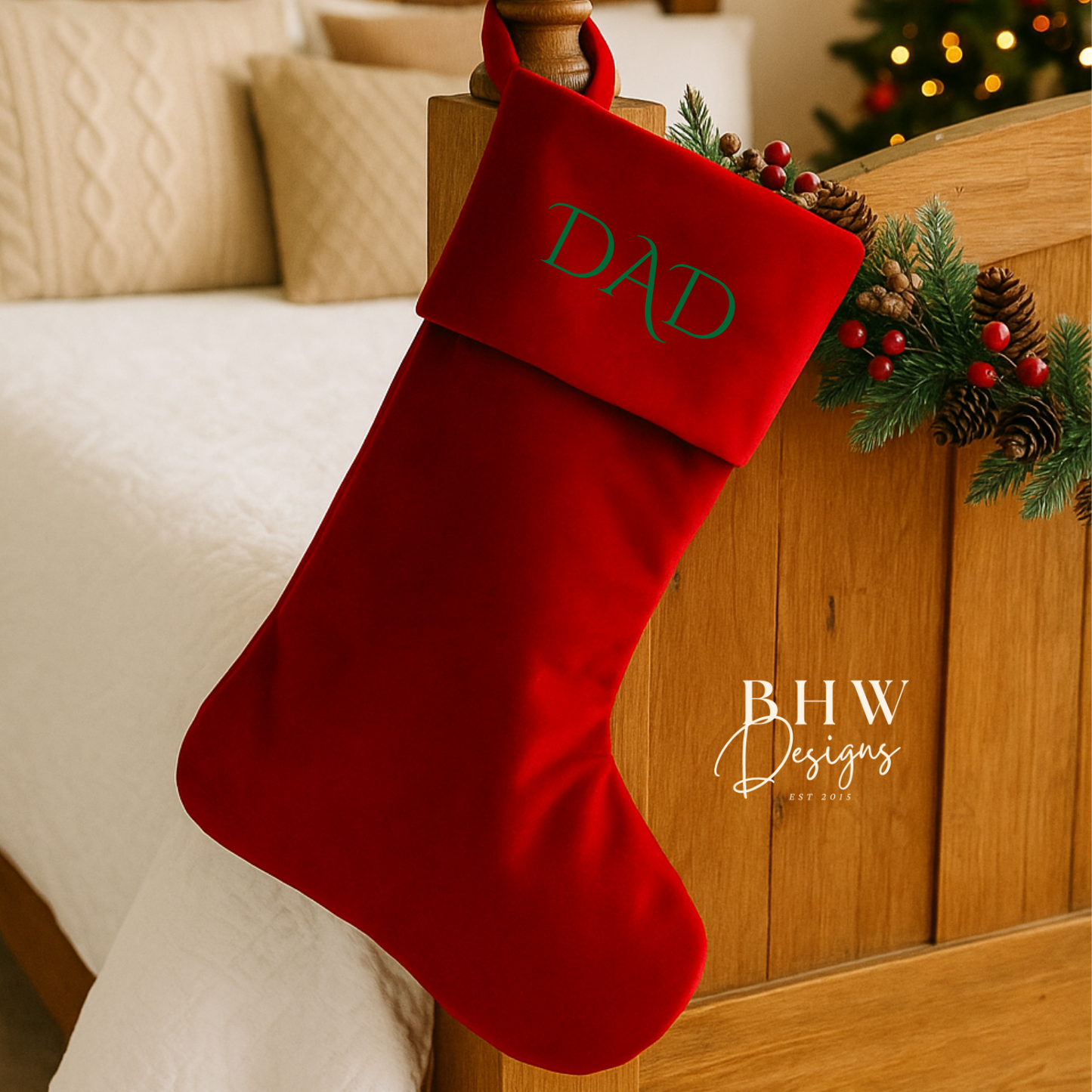 Personalised Red Velvet Nordic Stocking