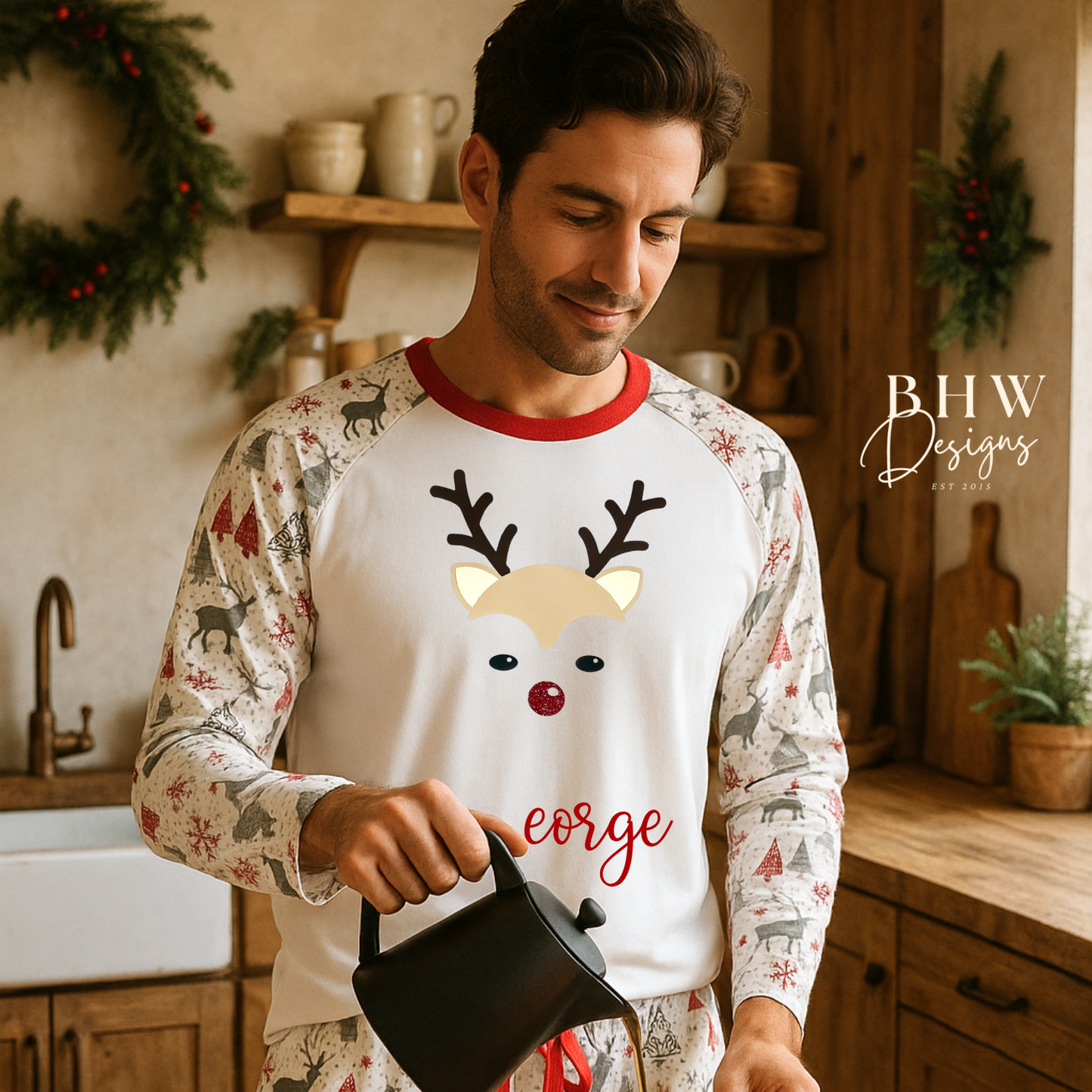 Men's Personalised Reindeer Pyjamas