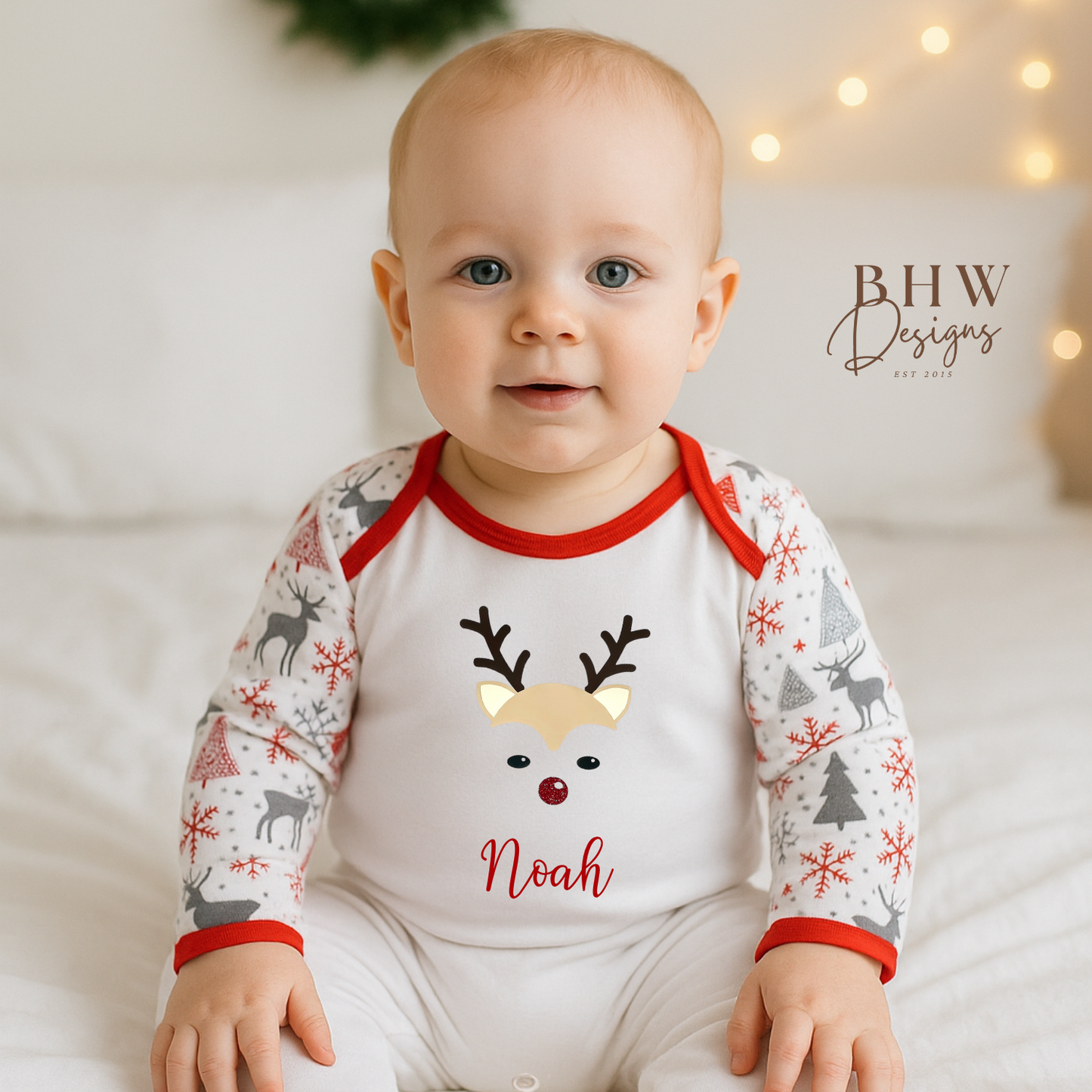 Personalised Baby Boy Reindeer Bodysuit