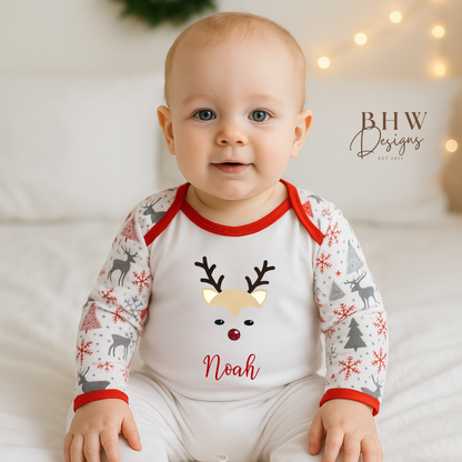 Personalised Baby Boy Reindeer Bodysuit