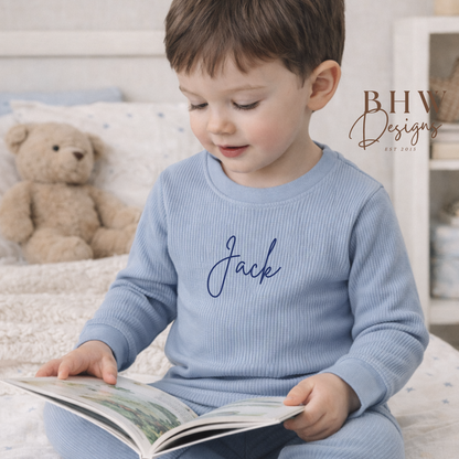 Personalised Ribbed Loungewear Set - Dusky Blue