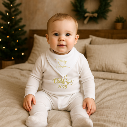 Merry Christmas white Bandana Bib