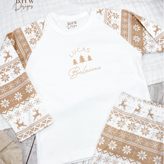 Personalised Beige Fair Isle Pyjamas