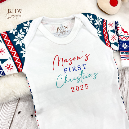 Personalised First Christmas Print Bodysuit