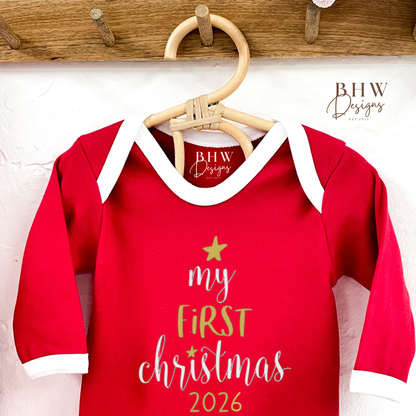 My First Christmas Red & White Bodysuit