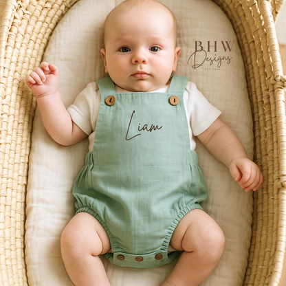 Personalised Dungaree Romper - Sage Green
