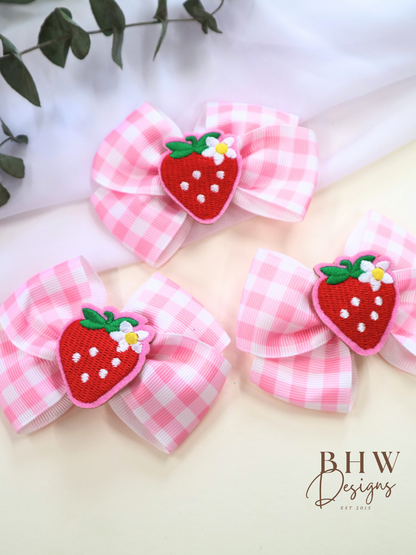 Strawberry Gingham Hair Bow