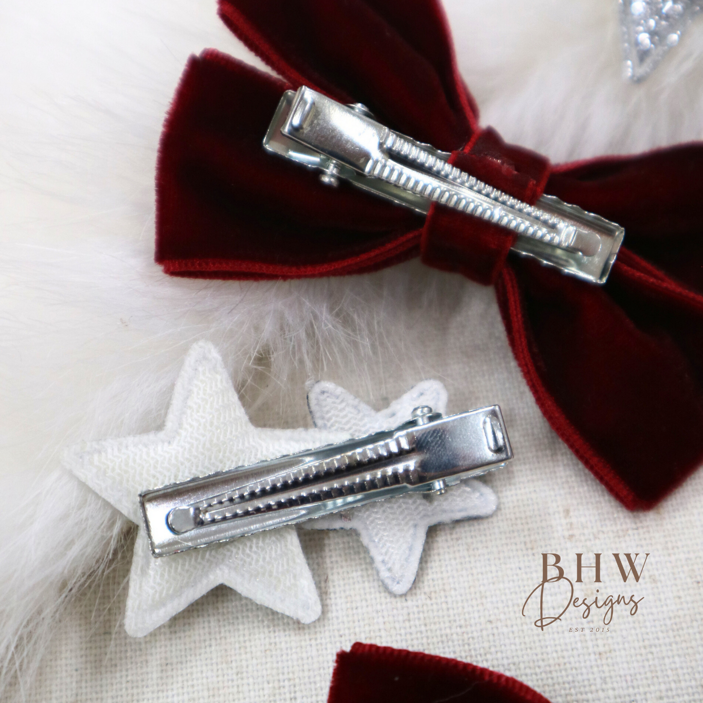 Velvet Bow & Star Clip Set