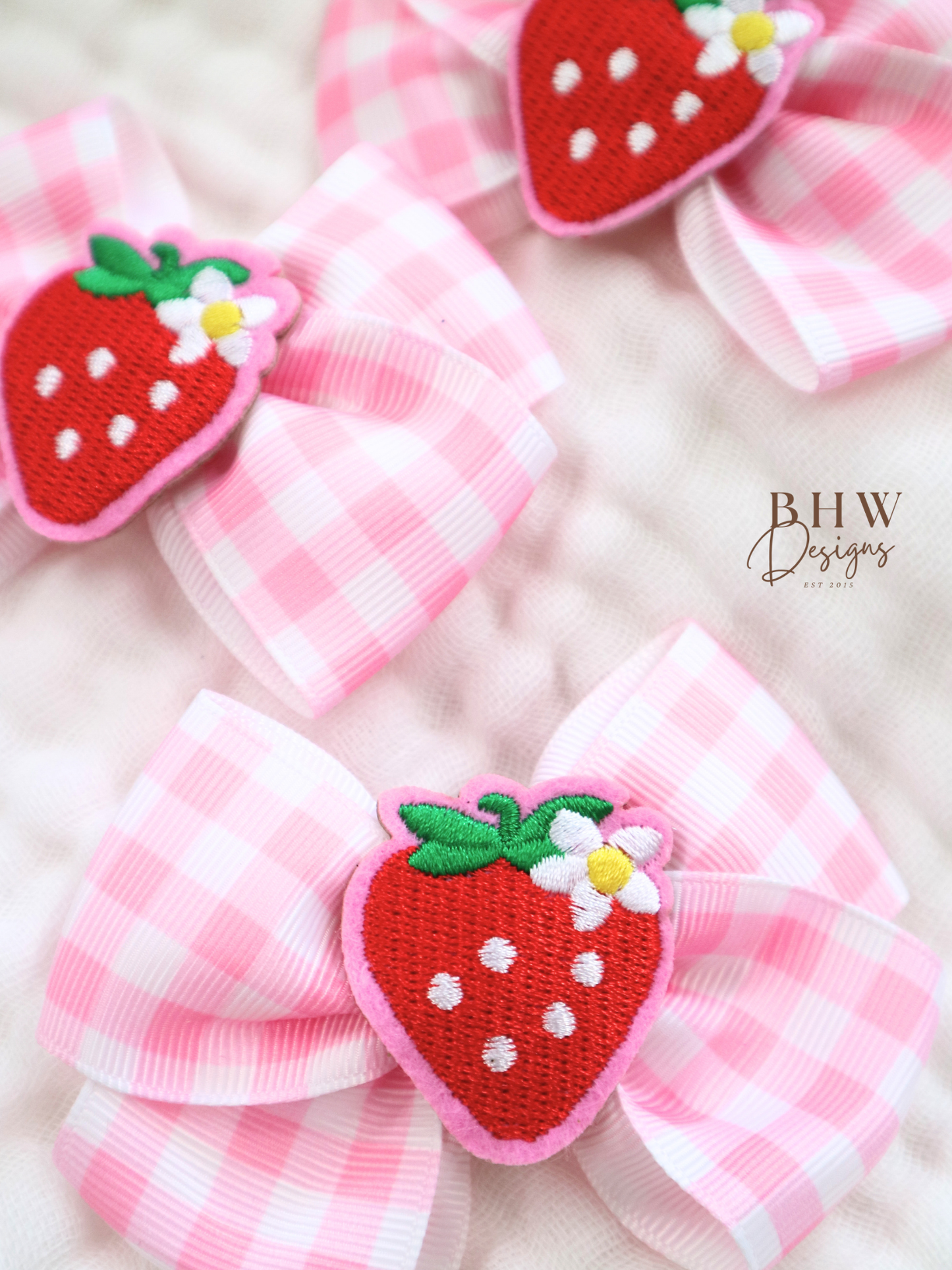 Strawberry Gingham Hair Bow