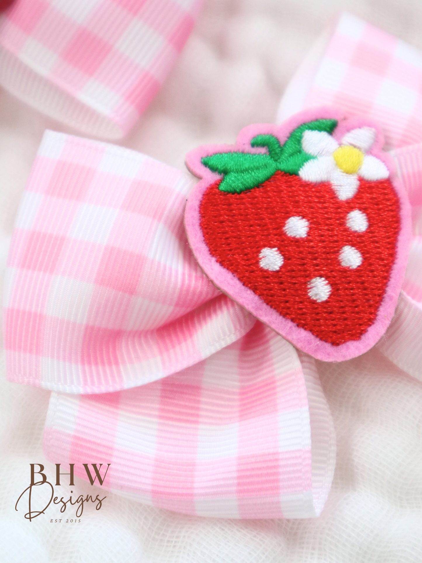 Strawberry Gingham Hair Bow