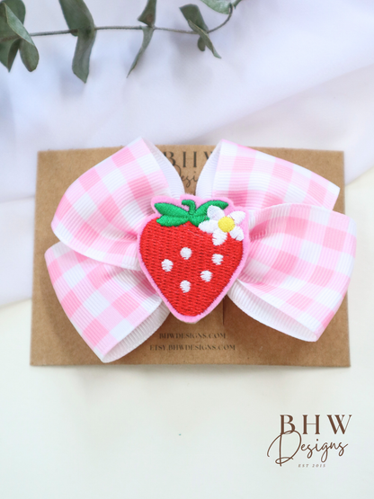 Strawberry Gingham Hair Bow