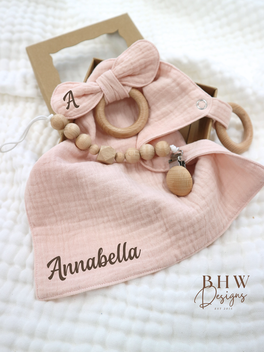 3 Piece Personalised Baby Set - Light Pink