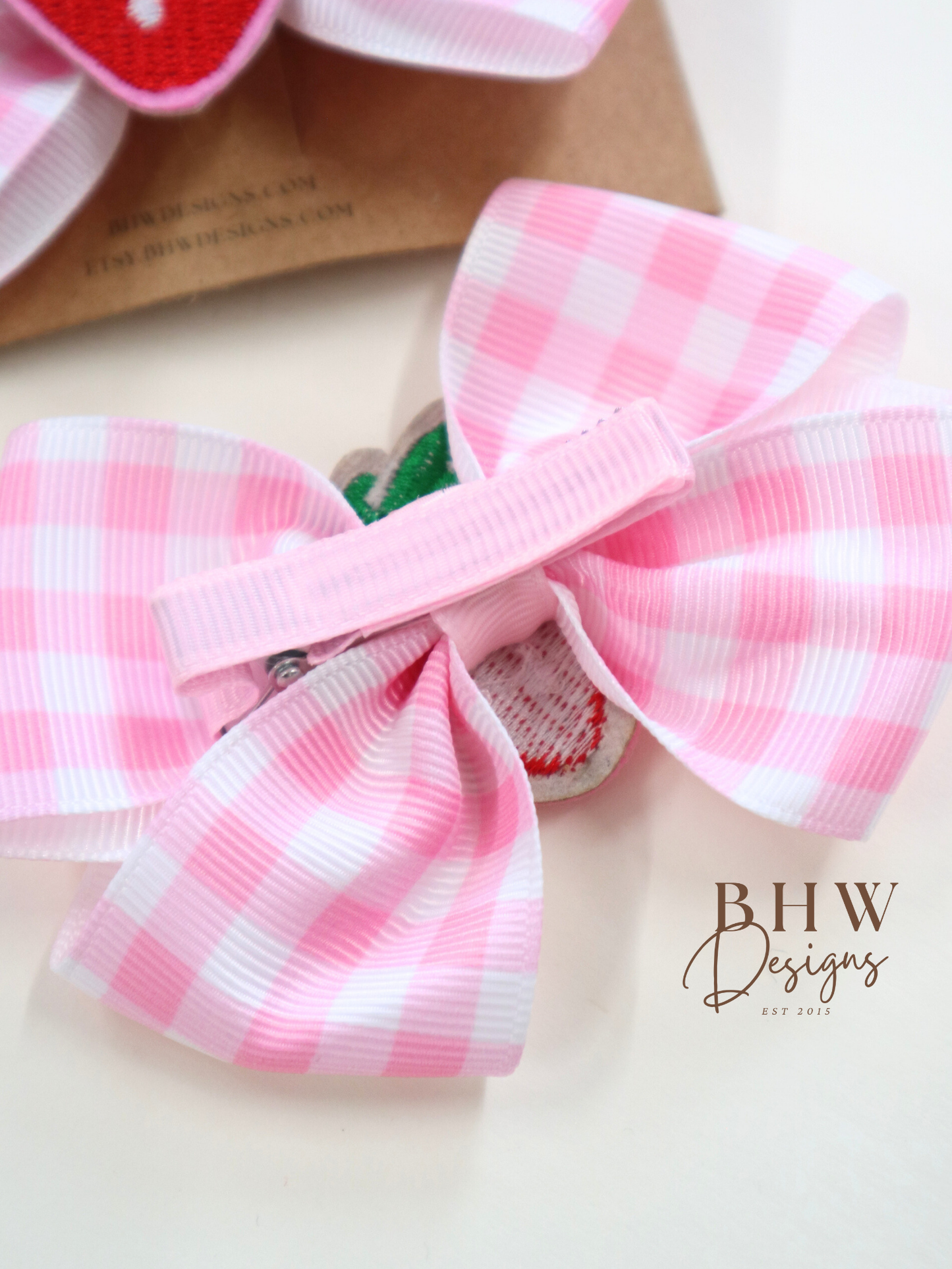 Strawberry Gingham Hair Bow