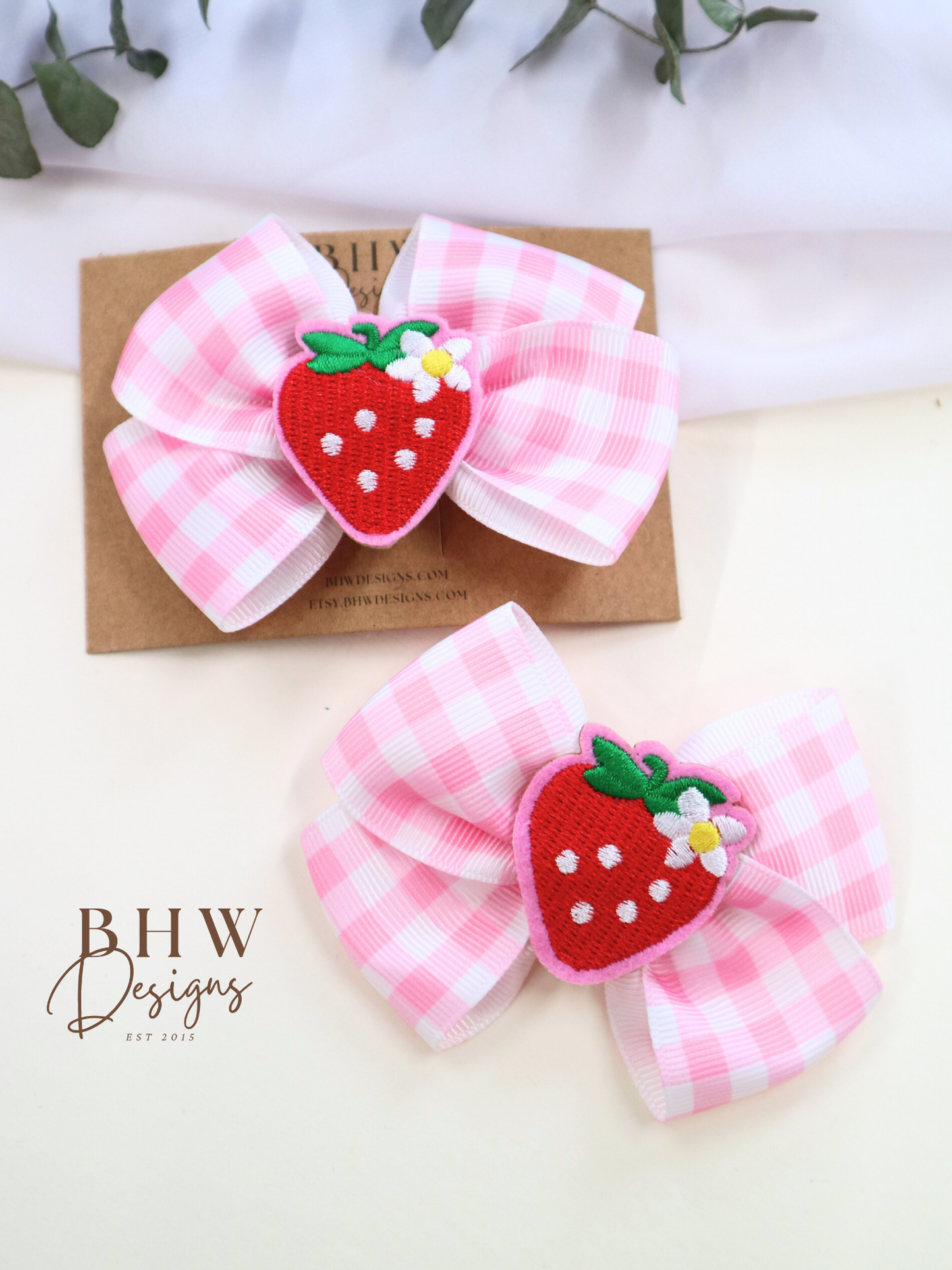 Strawberry Gingham Hair Bow