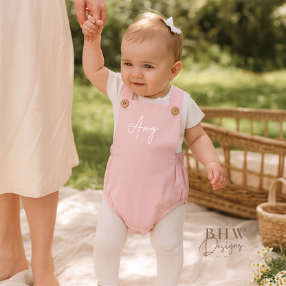 Personalised Dungaree Romper - Baby Pink
