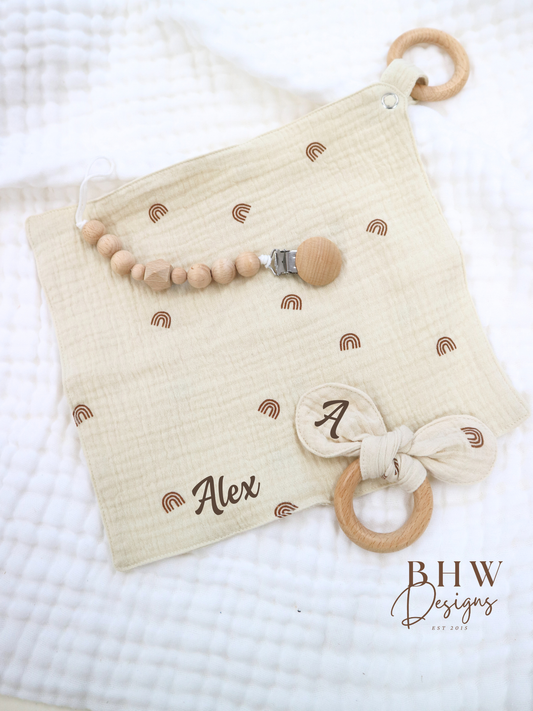3 Piece Personalised Baby Set - Rainbow Print