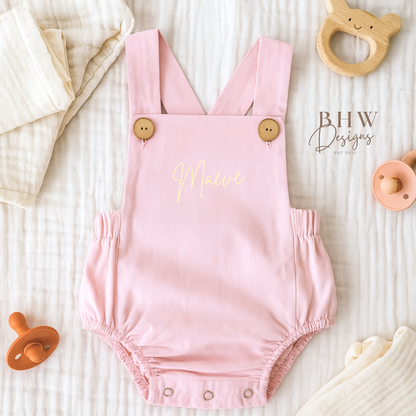 Personalised Dungaree Romper - Baby Pink