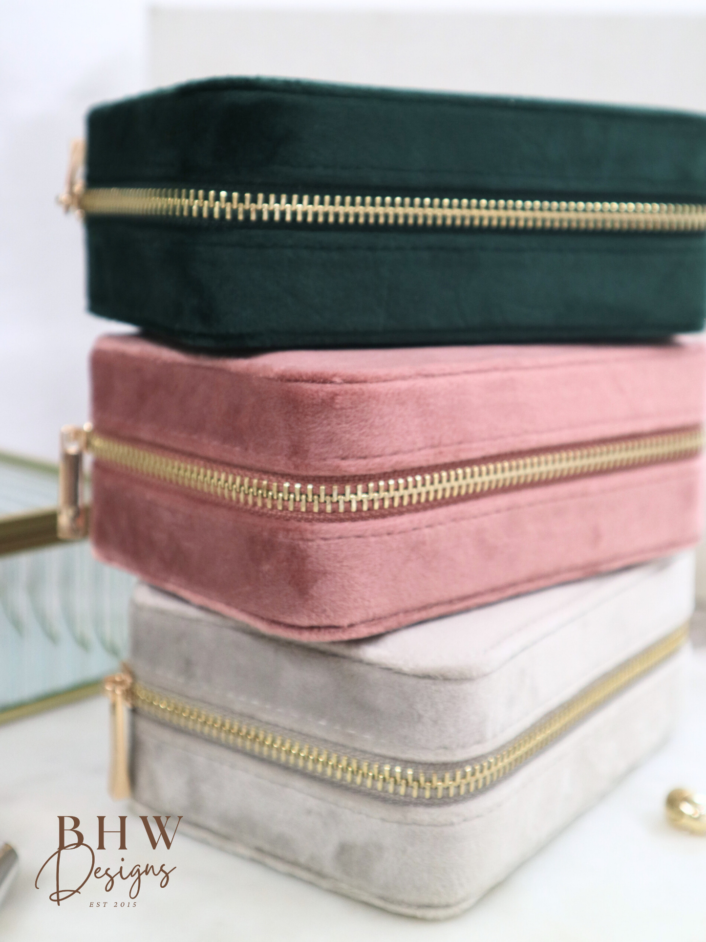 Personalised Velvet Jewellery Case - Rose Quartz