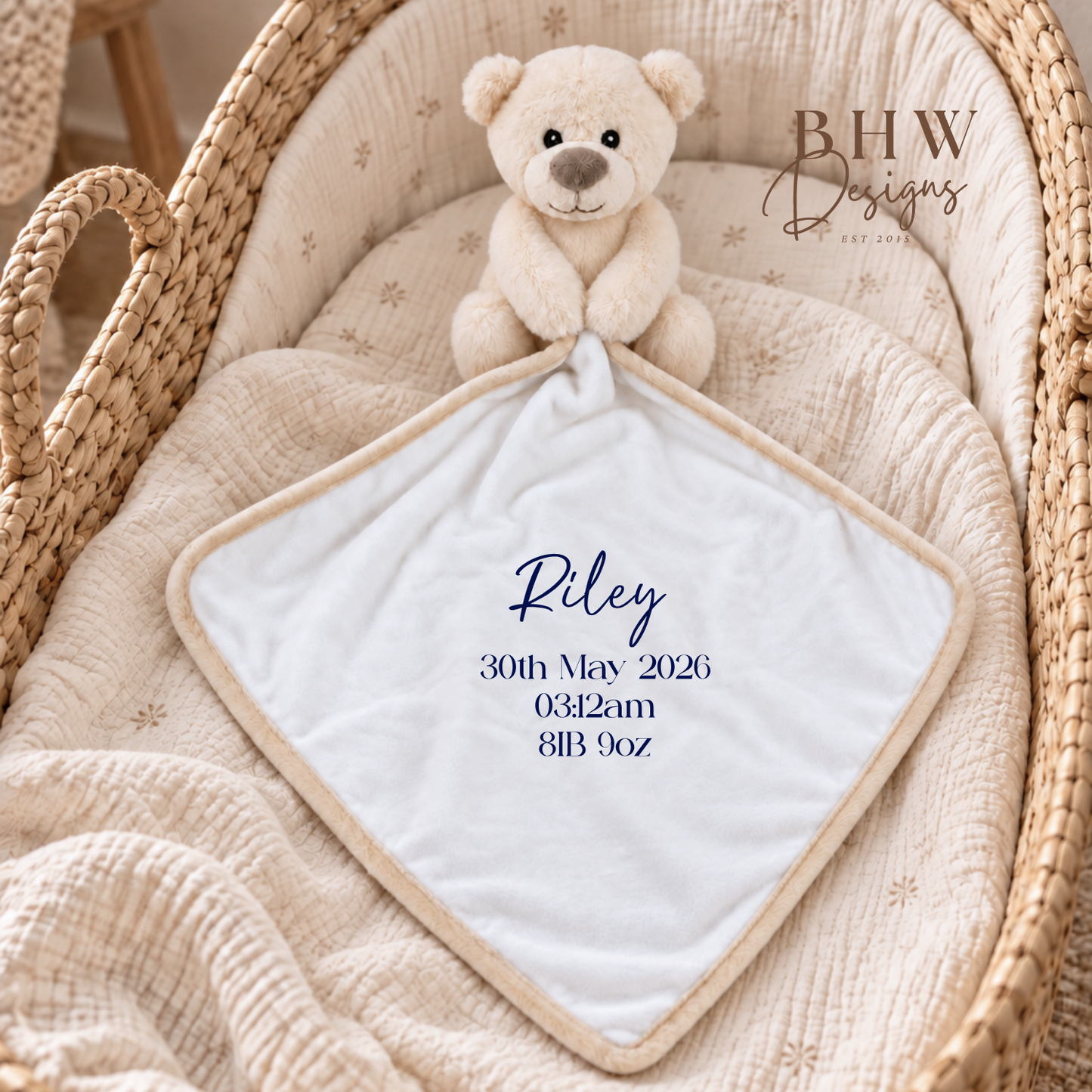 Personalised Cream Teddy bear Comforter