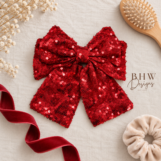 Large Red Sequin Hair Bow