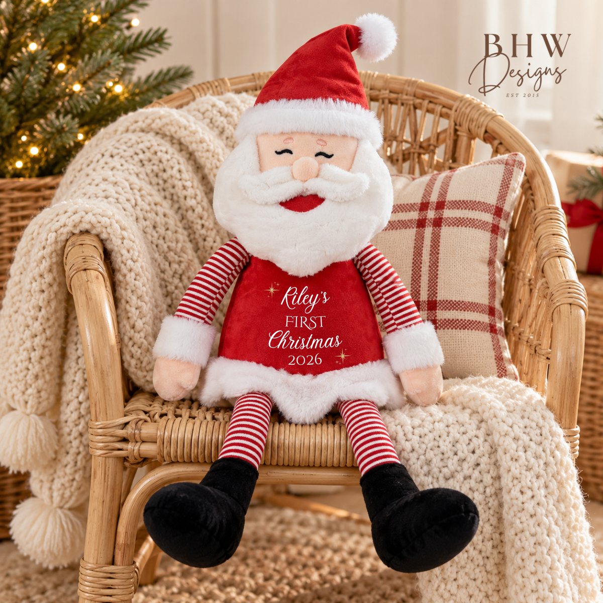 Personalised First Christmas Santa Soft Toy