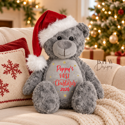 Personalised First Christmas Grey Teddy Bear