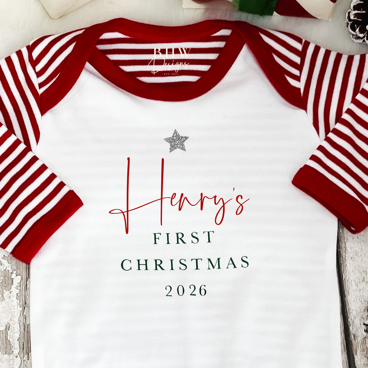 Personalised First Christmas Stripe Bodysuit