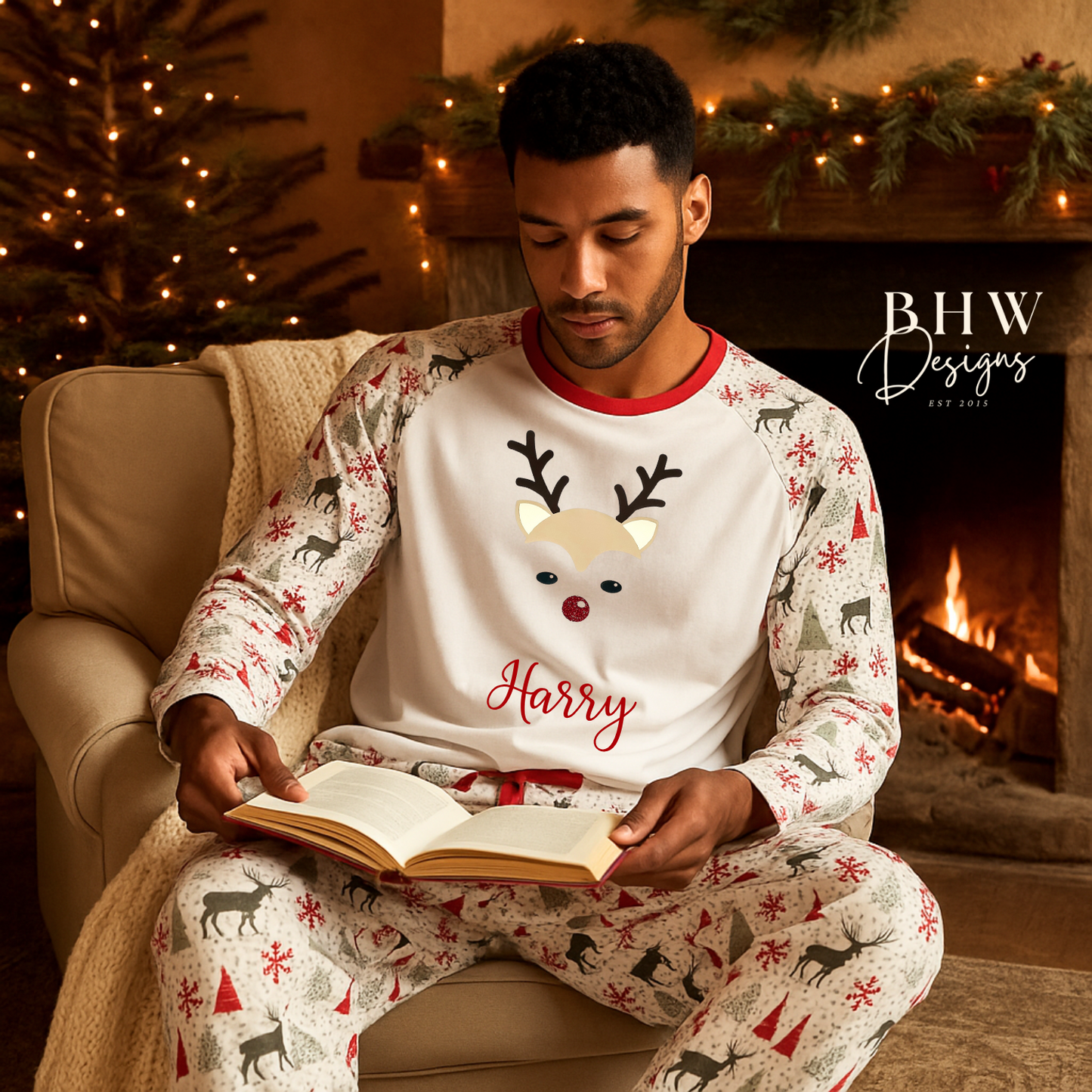 Men's Personalised Reindeer Pyjamas